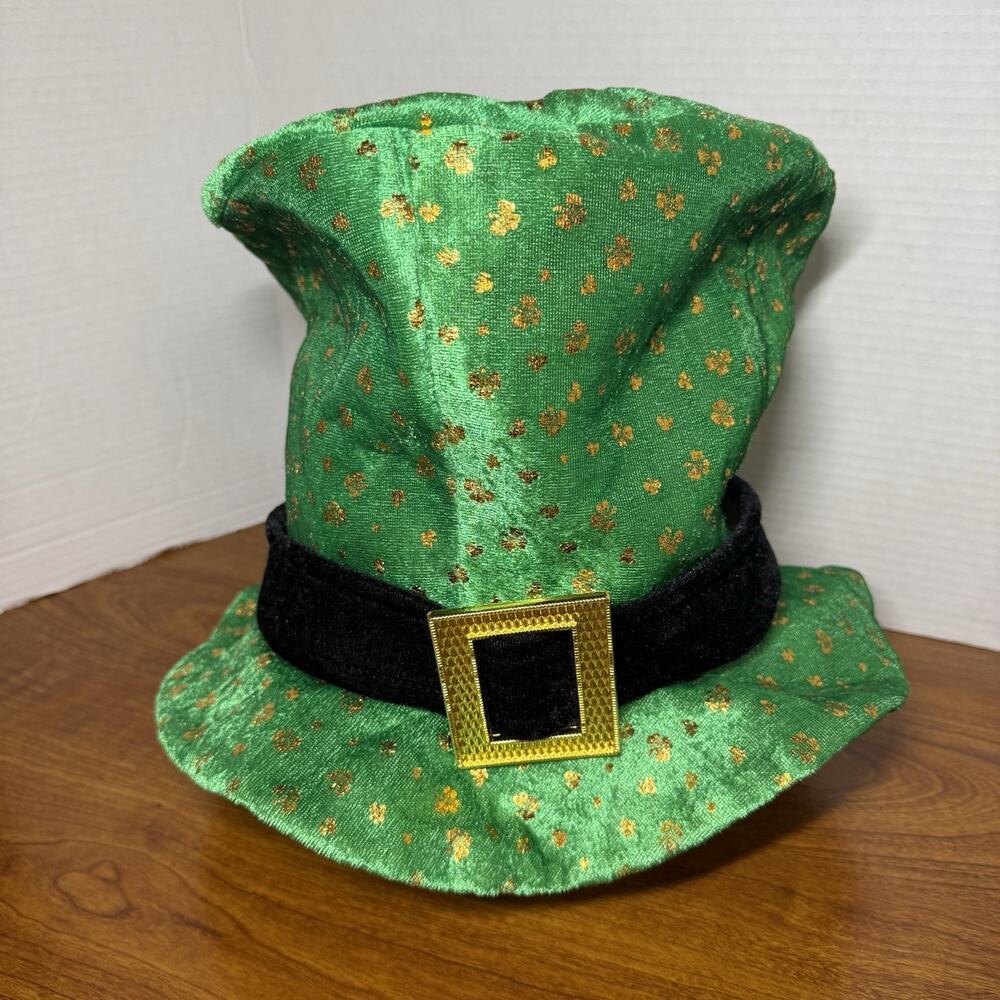 Green Irish 9" Leprechaun Top Hat Gold Sequin Shamrocks Halloween